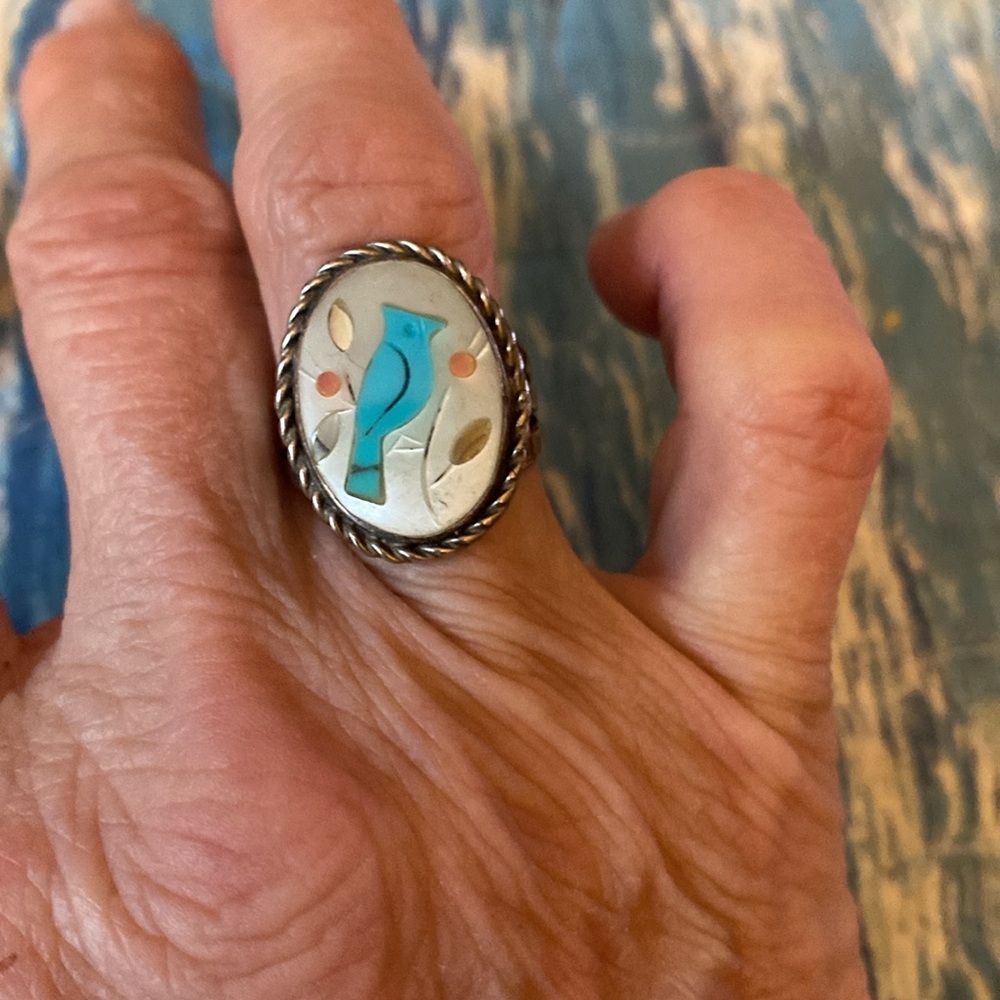 Vintage Bluejay MOP ring - Picture 2 of 4